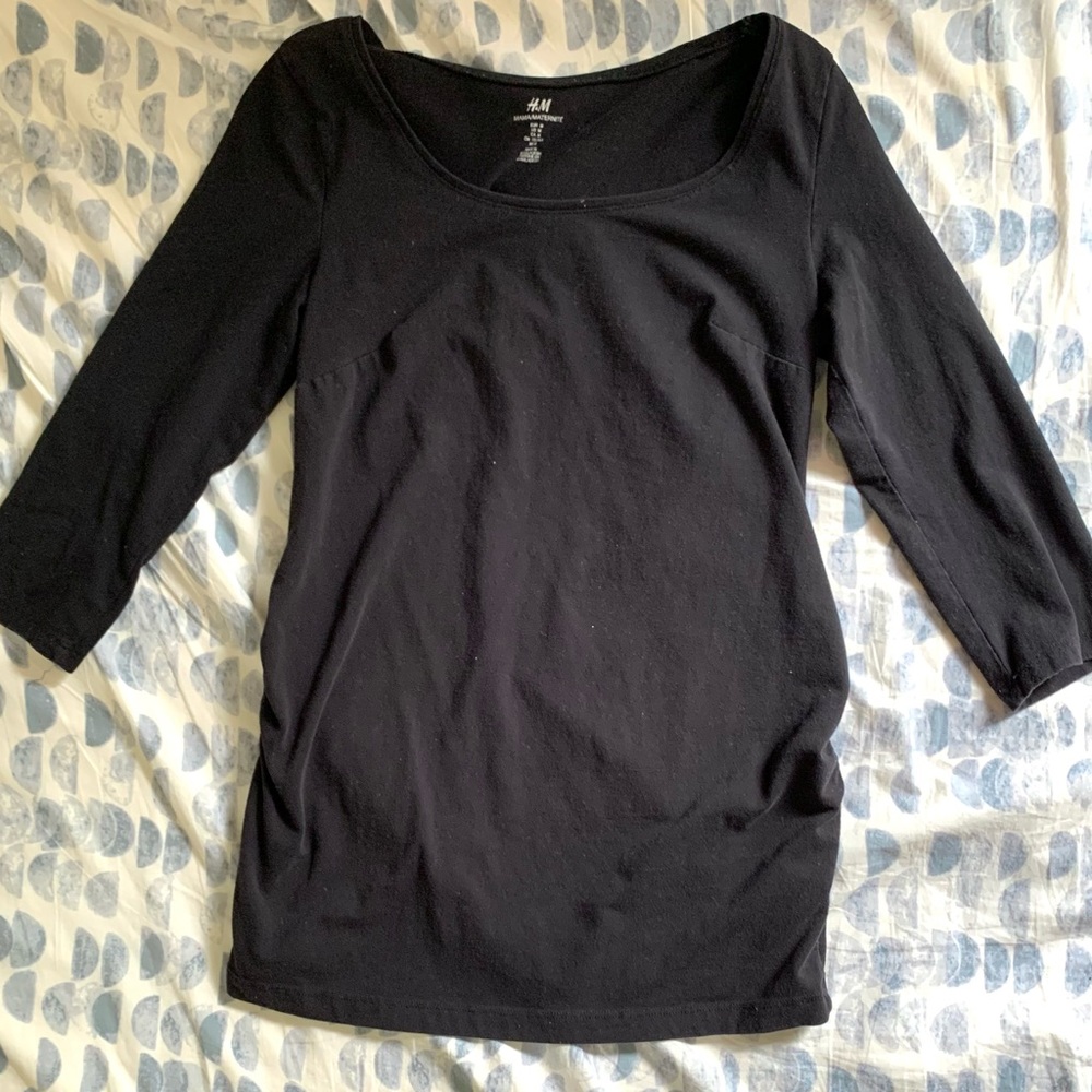 H&M maternity 3/4 sleeve fitted black shirt
